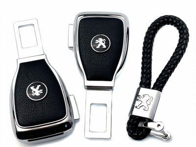Набор в авто для Peugeot №2 / Заглушка переходник ремня безопасности и брелока с логотипом 36715 фото