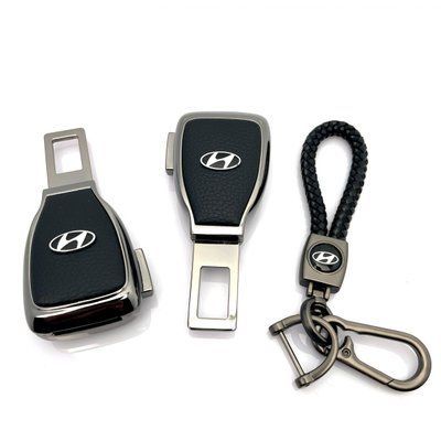 Набір авто для Hyundai №2 / Заглушка перехідник ремня безпеки та брелока з логотипом Темний хром SFC0002Hyundai фото